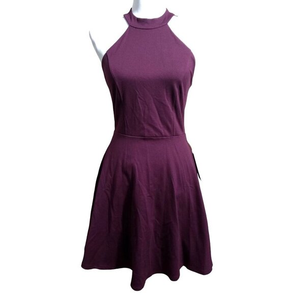 Lulu's NWT Womens Plum Purple Halter Top Lace Back Skater Dress Size Small - Picture 1 of 8